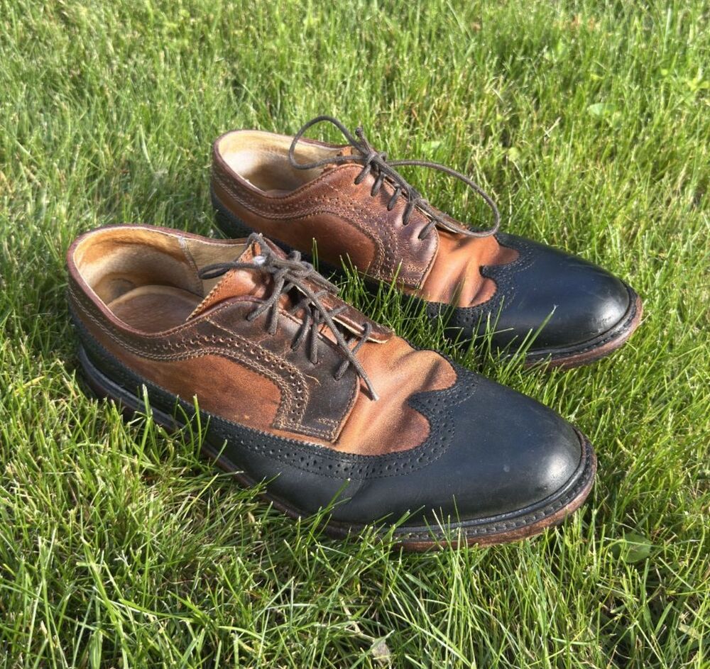 Frye Wingtip Leather Shoes Brown Black Two Tone Mens Size 10D John A Frye